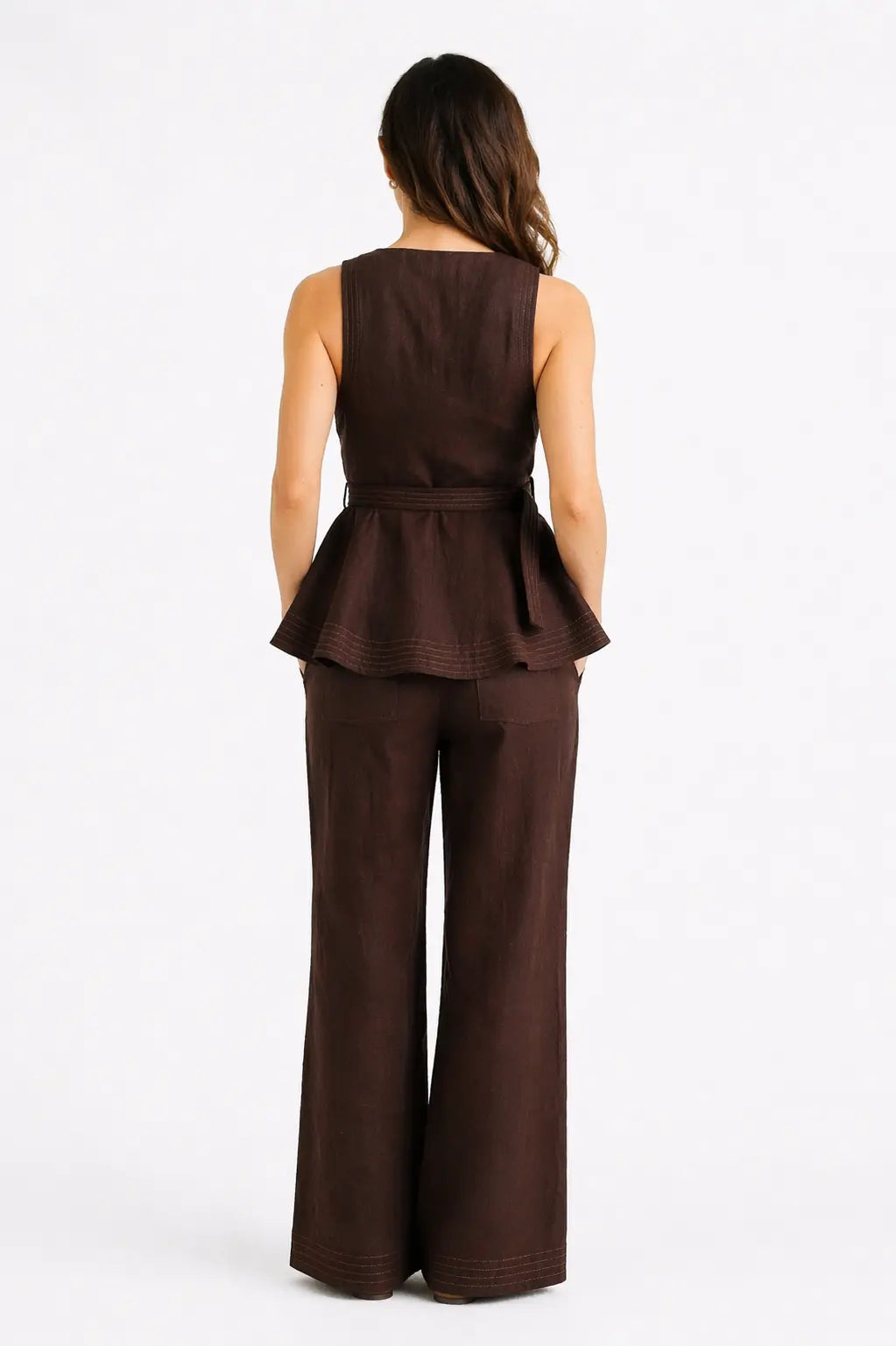 BROWN LINEN BLEND TAILORED CO-ORD SET