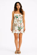 WHITE COTTON WATERCOLOUR PRINT MINI DRESS