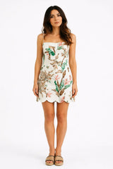 WHITE COTTON WATERCOLOUR PRINT MINI DRESS