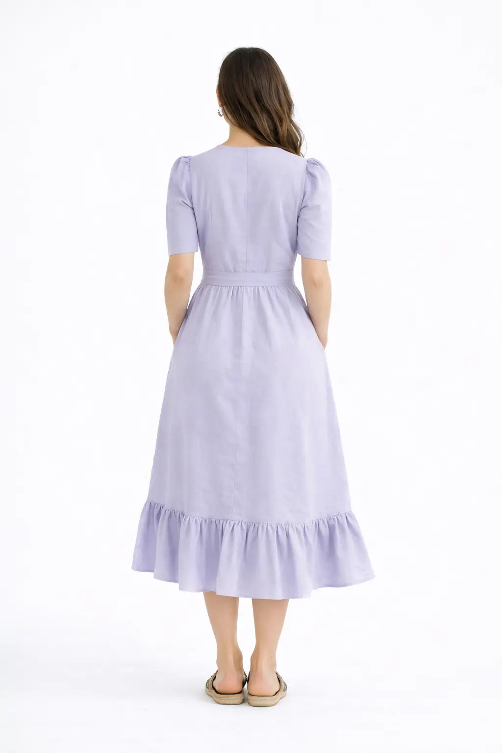 Linen purple midi dress