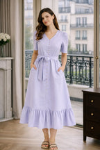 linen purple midi dress